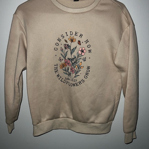 SHEIN Tops - Floral "Luke 12:27" Sweatshirt